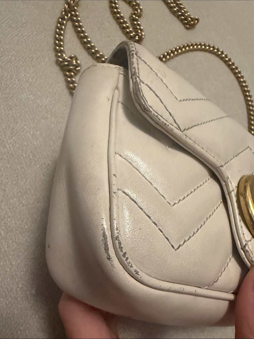 Gucci Super Mini Marmont Matelassé Crossbody in Light Cream with Gold Hardware - Picture 4 of 12